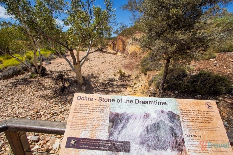 Ochre Pits with an information board