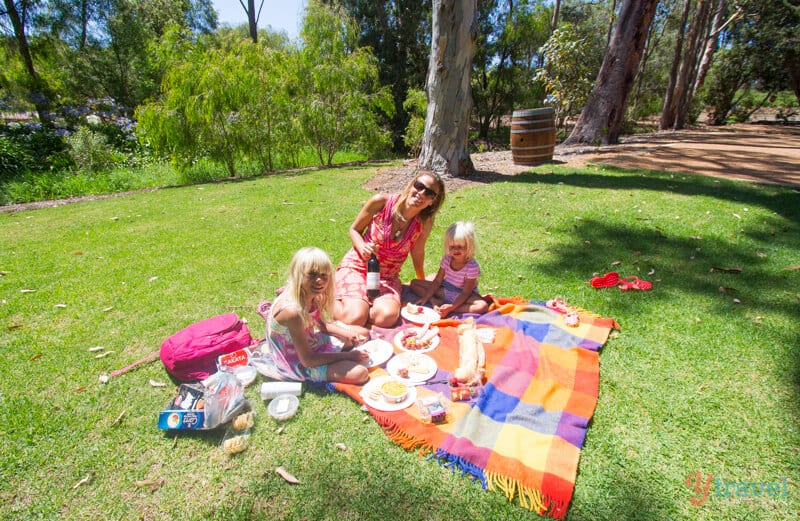 caz and the girls having a picnic at Cape Mentelle Winery with kids, Margaret River