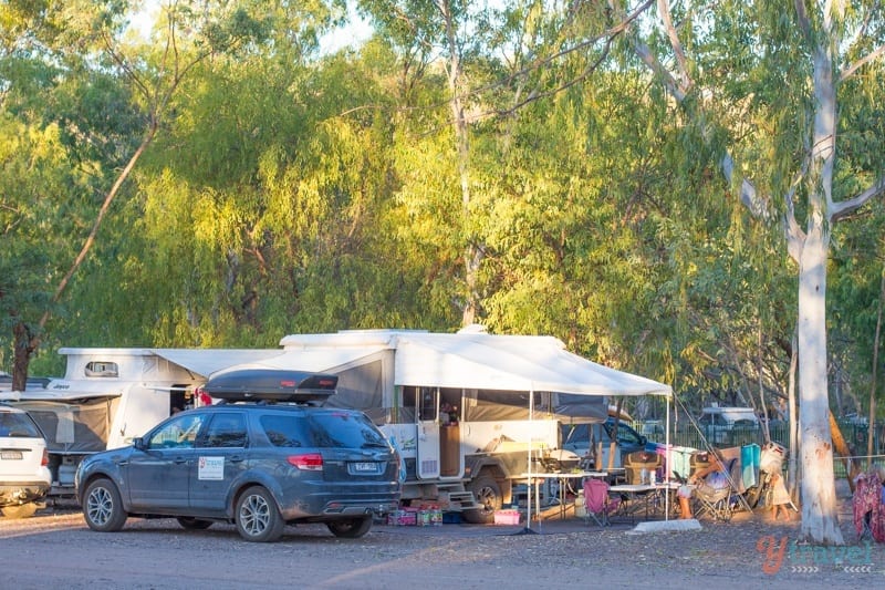 car parked outside caravan campsite