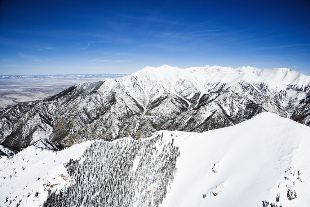 snow capped Sangre de Cristo Mountains