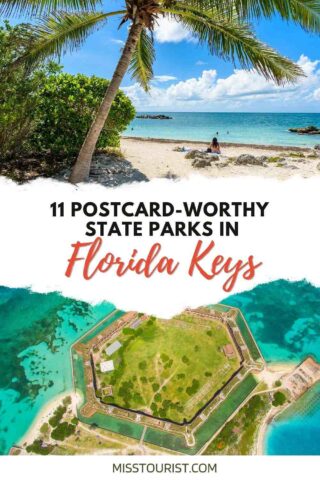 collage of images with a beach and aerial view over Dry Tortugas National Park