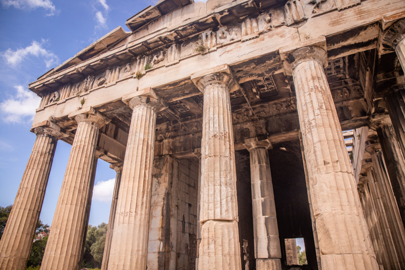 front facade of  Temple of Hephaestus and columns