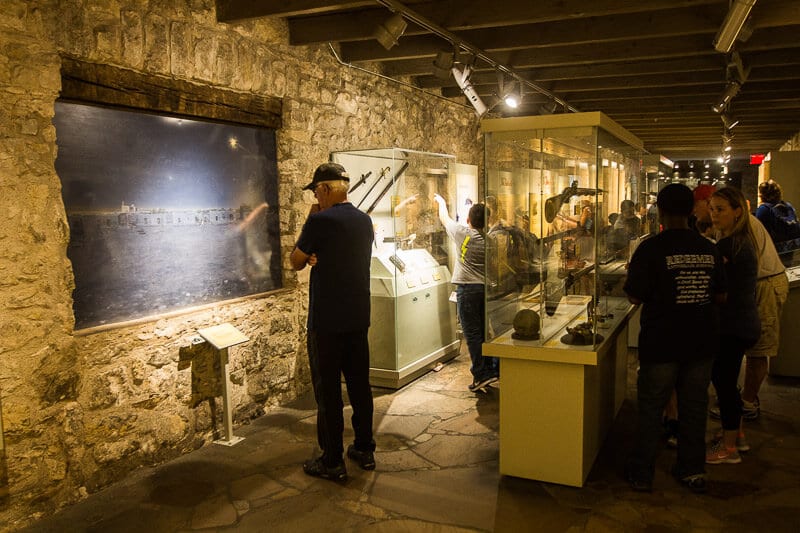 dad looking at exhibitions inside alamao