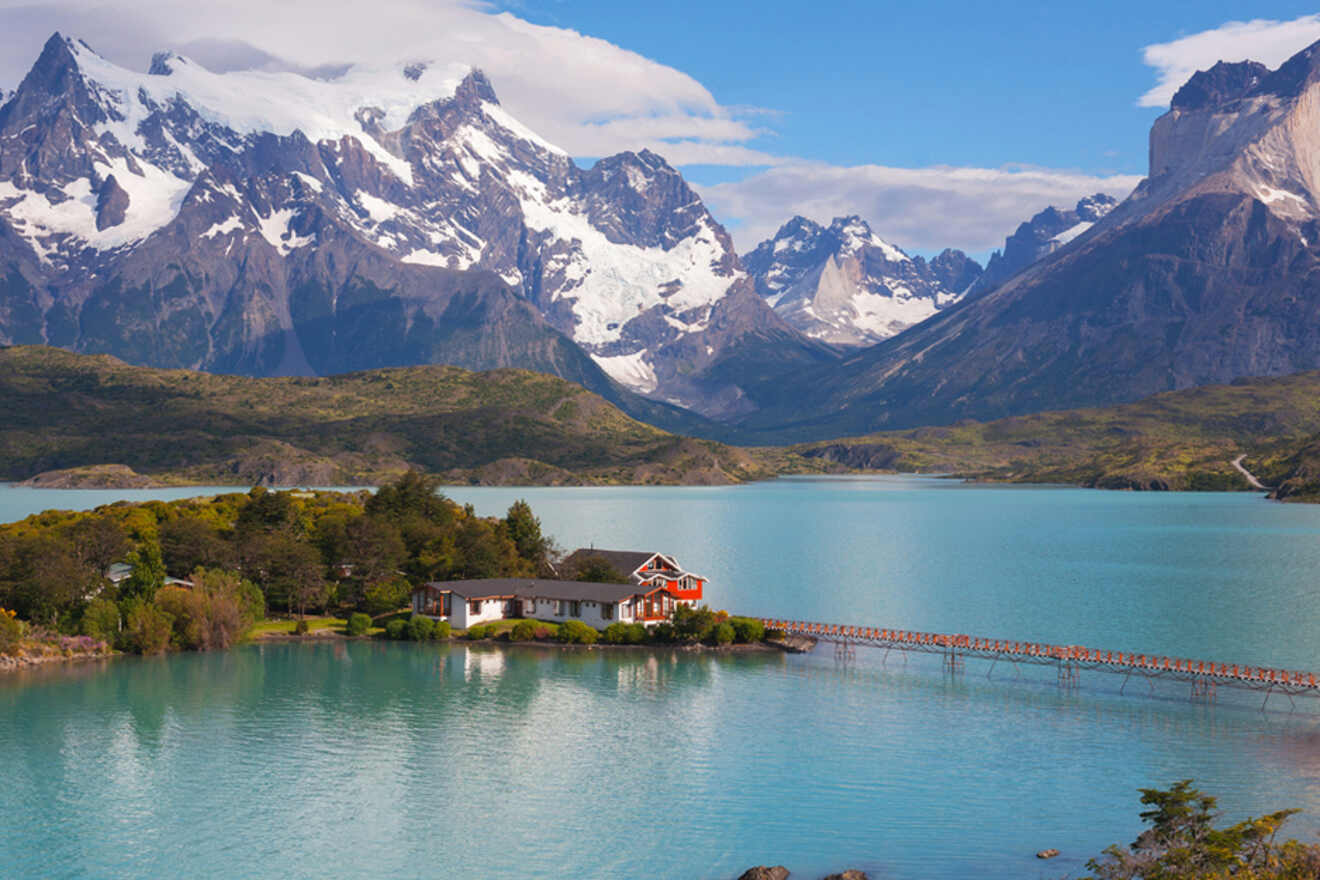 lake, mountains and cabin