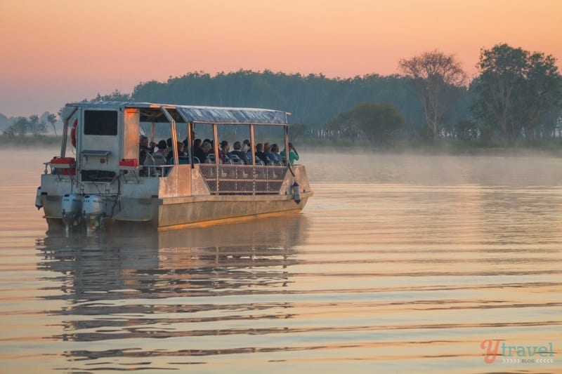 boat at sunrise on yellow Water billabnrg