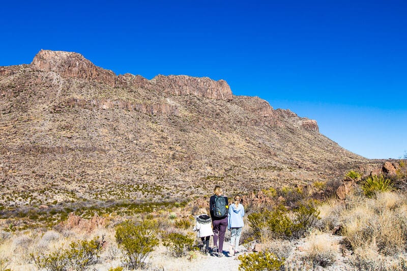 caz and girls hiking on path Ojito Andentro, Big Bend State Park