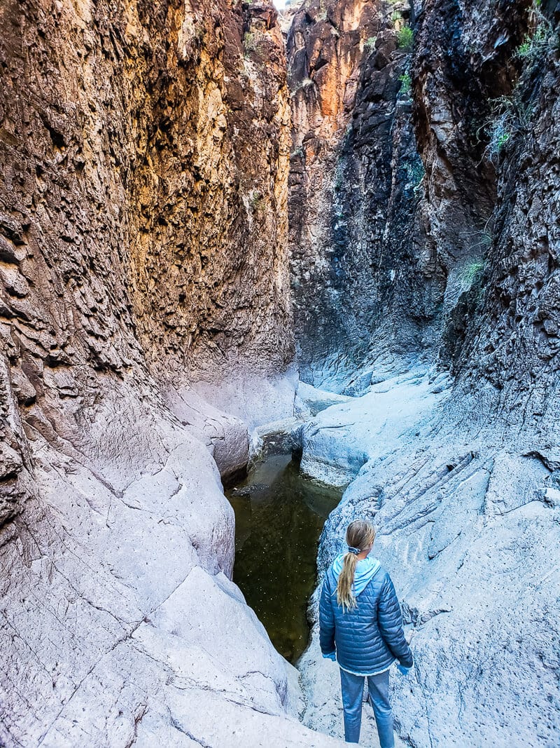 kalrya standing beside small creek running through Closed Canyon,