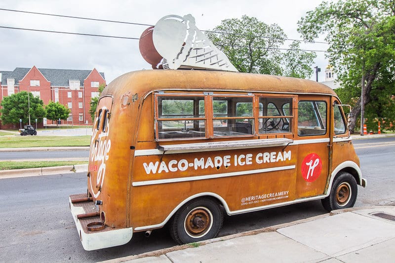 orange combi van with waco made ice cream handpainted sign 