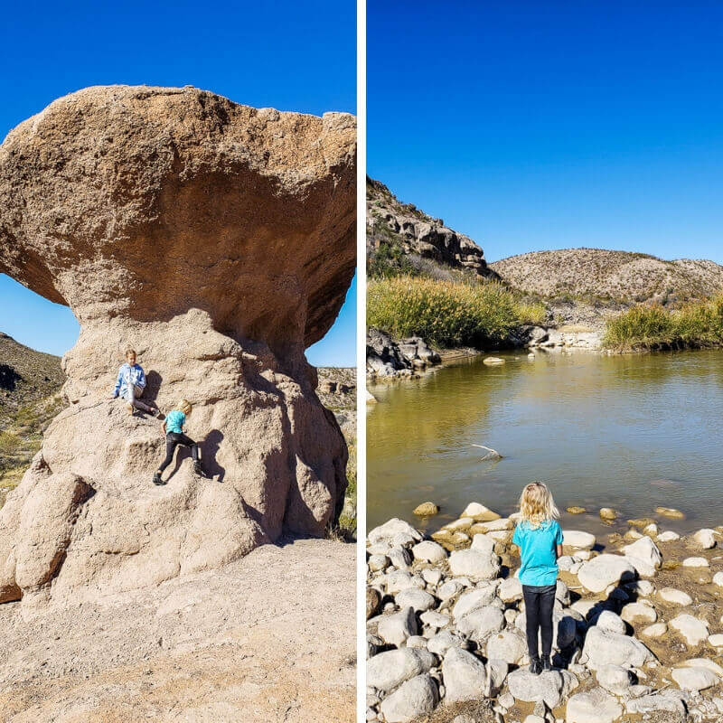 kalyra and savanah climbing on Hoodoos Trail rockss