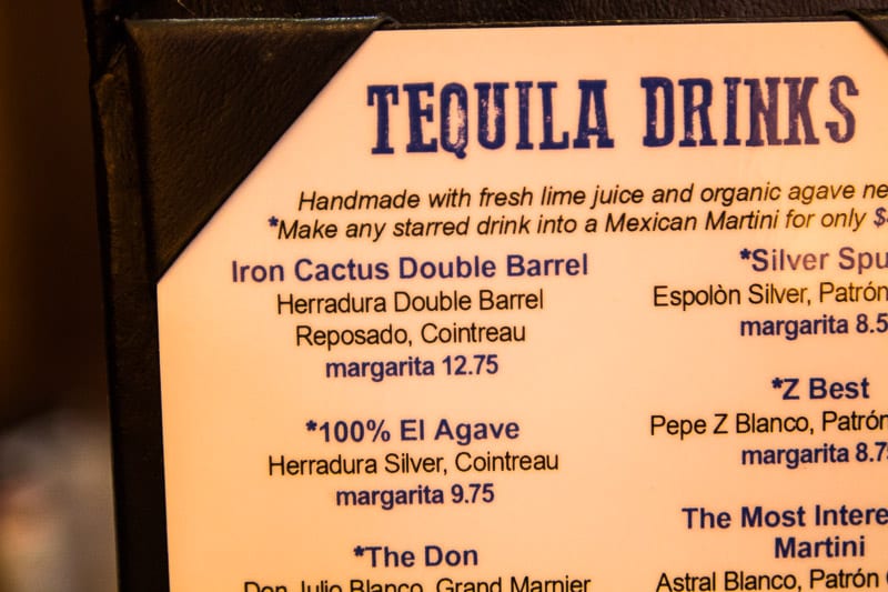 Tequila menu at Iron Cactus