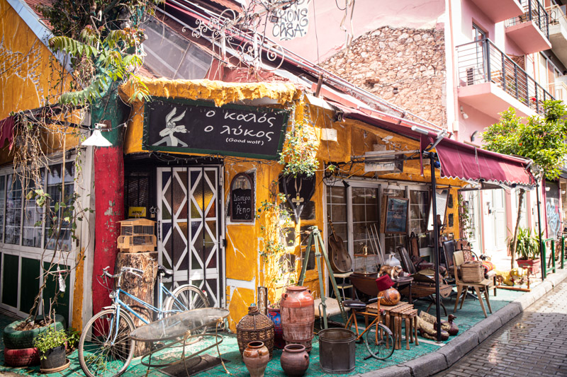 colorful antique building psirri athens