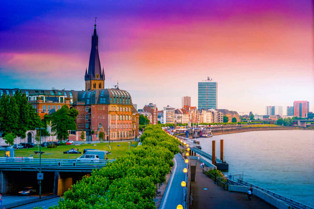 A view of the Rheine river promenade and part of the Old Town