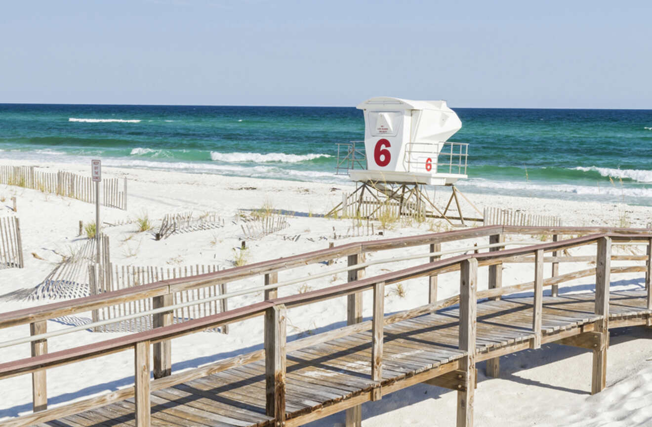 Boardwalk and lifeguard house on the beach