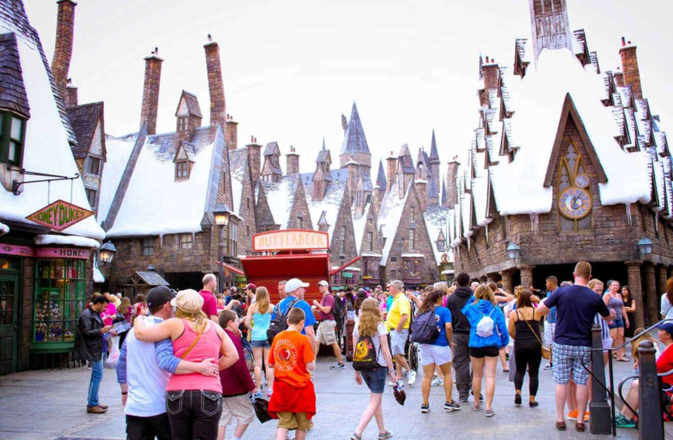 People walking in Hogsmeade alley