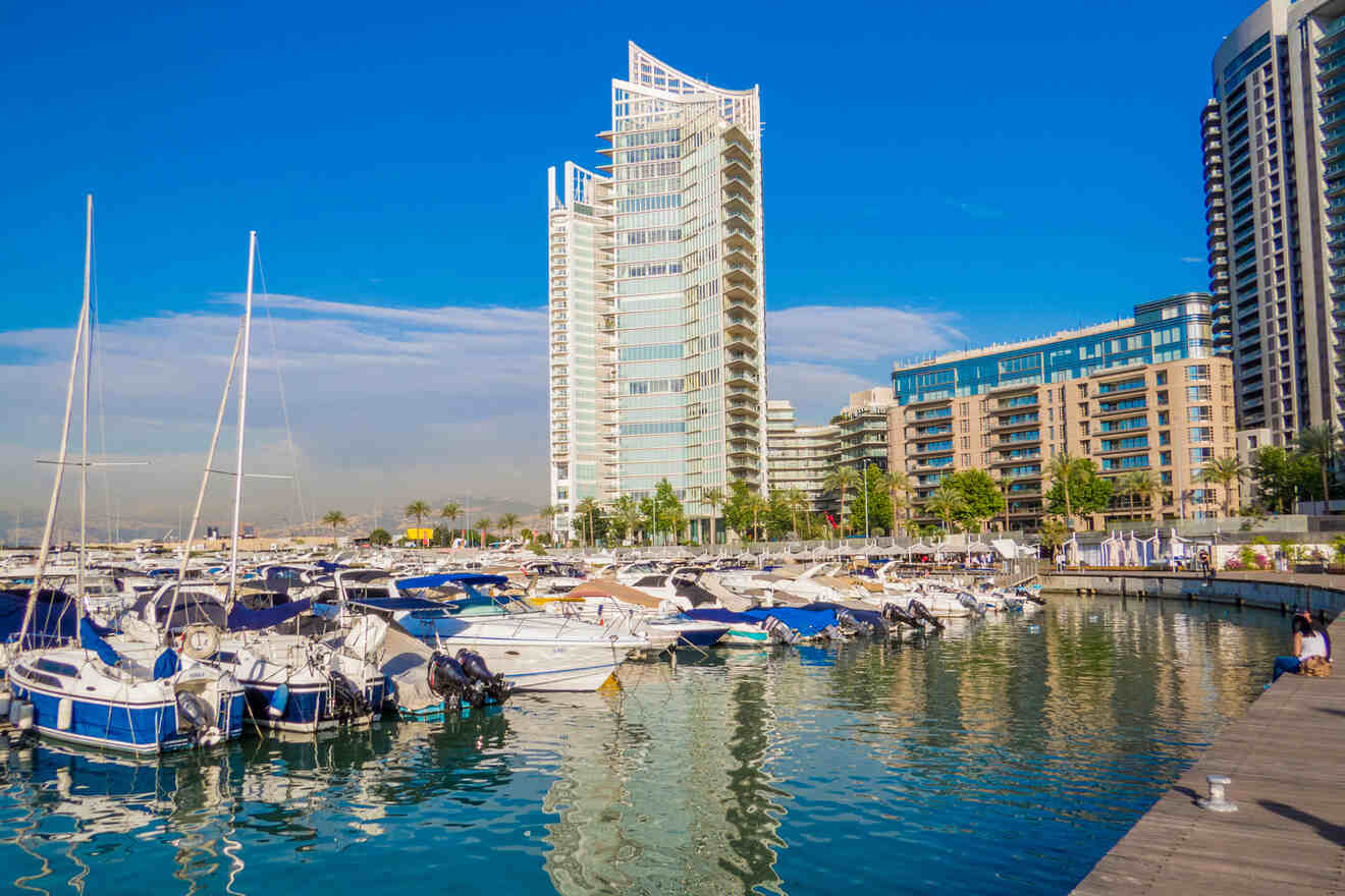 View of Zaitunay Bay with yachts and skyscrapers