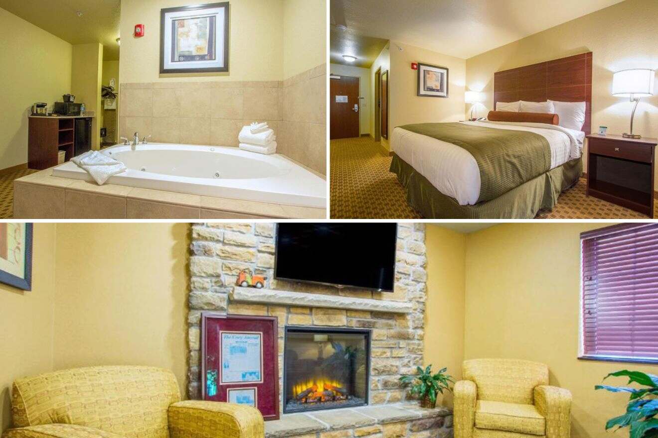 photo collage with lounge, bedroom and jacuzzi