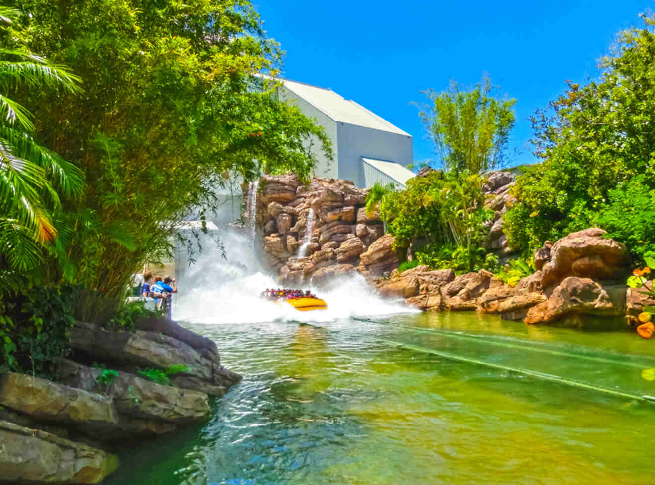 Jurassic Park River Adventure boat splashing into water