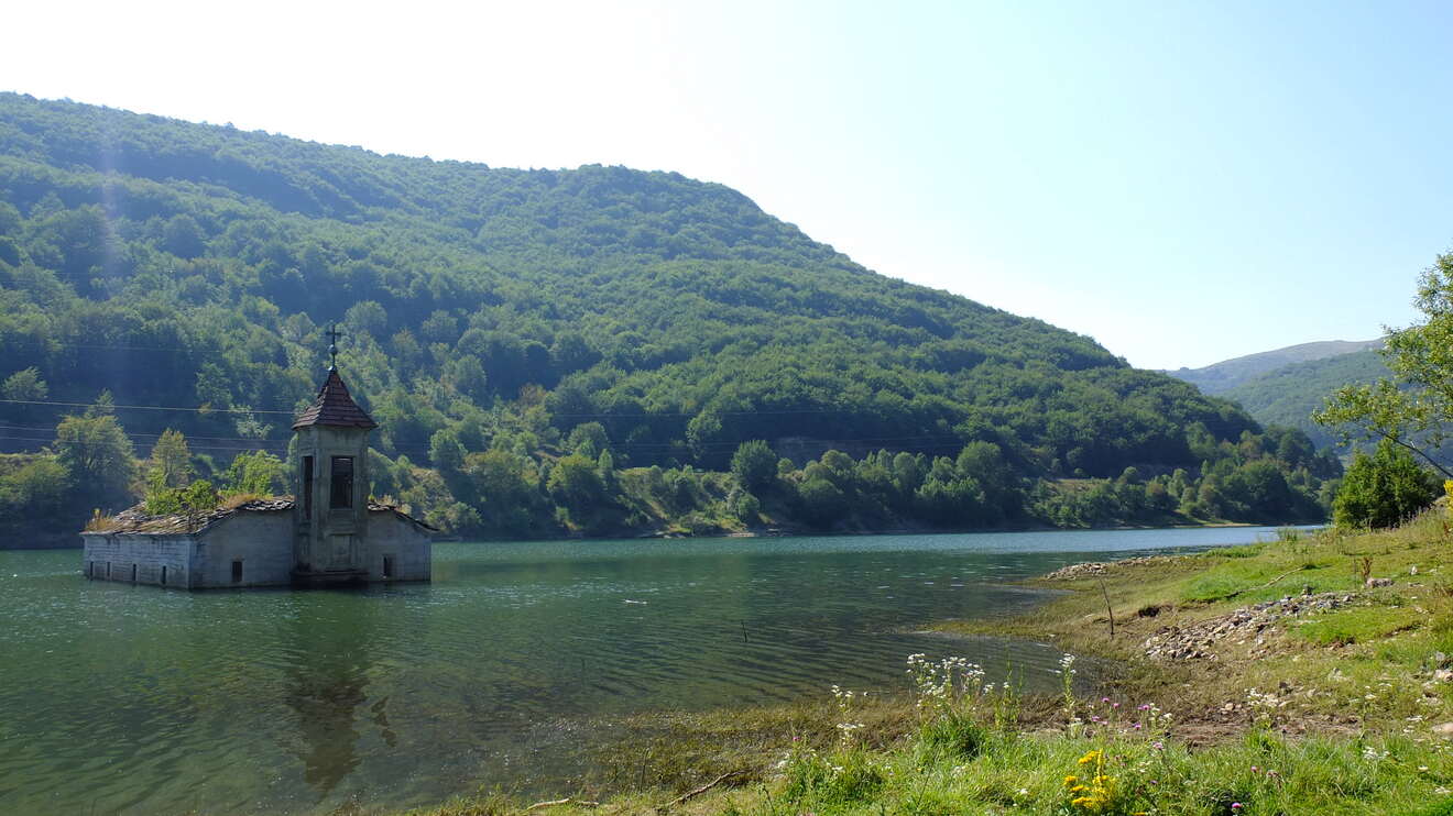 Flooded church in Mavrovo Lake