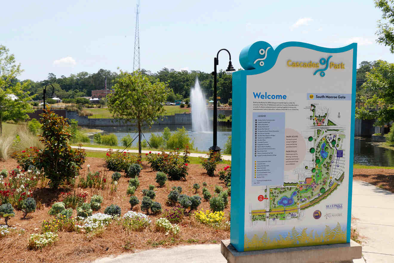 Cascades Park entrance sign in Tallahassee