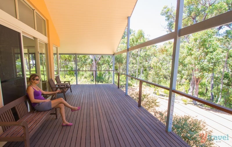 A person sitting on a balcony