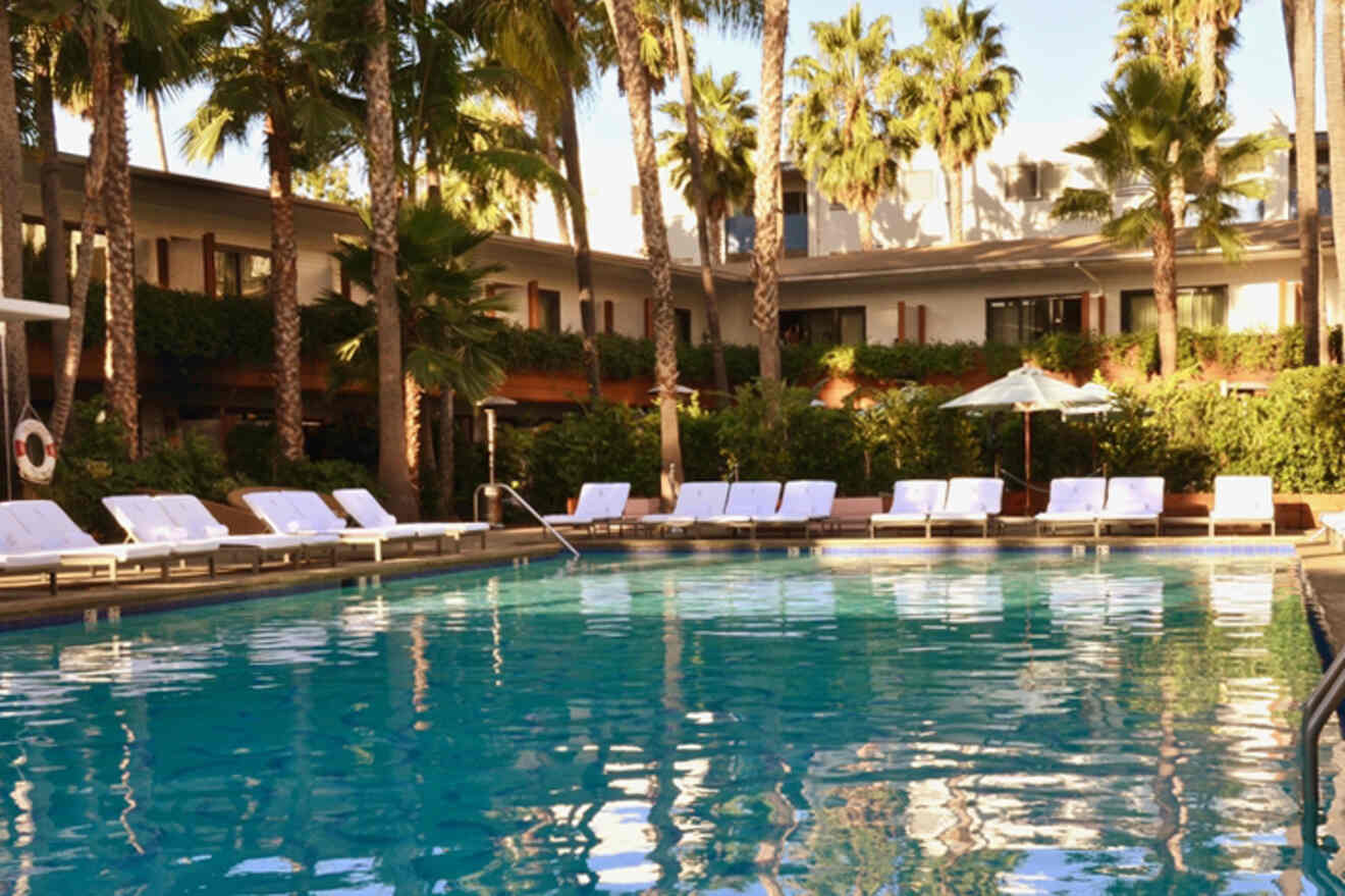 hotel outdoor pool with lounge chairs