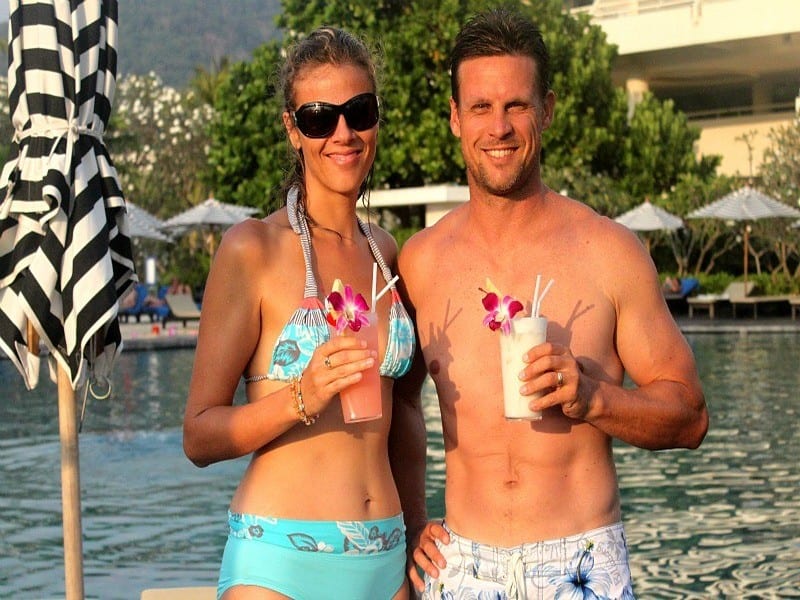 caz and craig drinking on beach