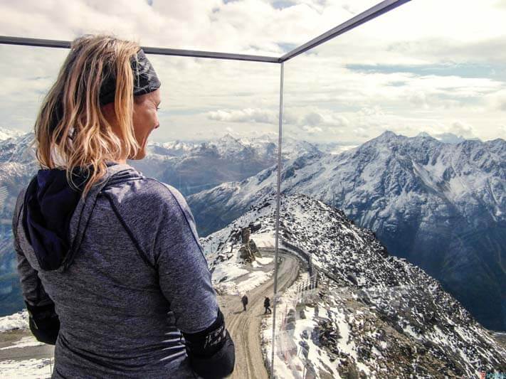 caz looking at snow covered mountains in austria