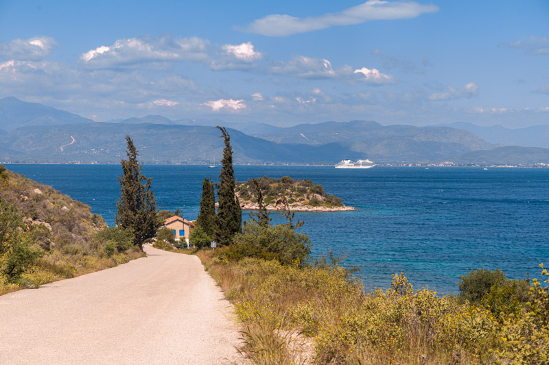 road leading down to shoreline