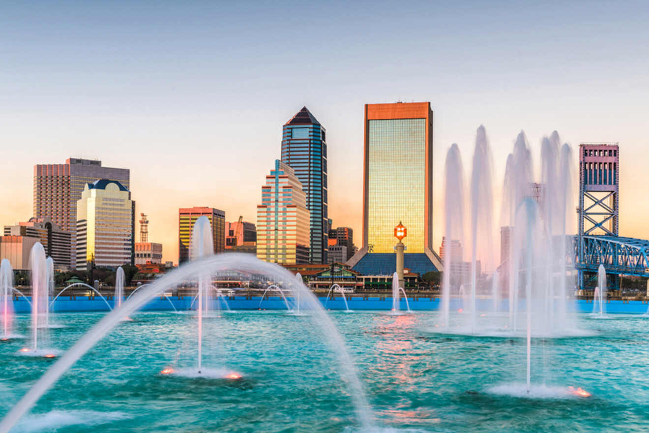 View of a fountain and buildings in Jacksonville