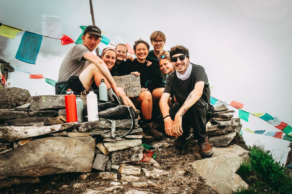 group of people hiking in nepal