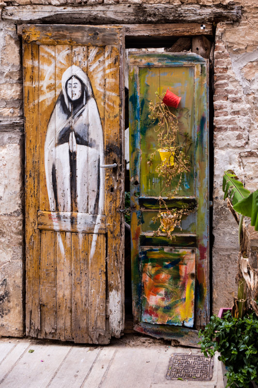 mural of mary on wall