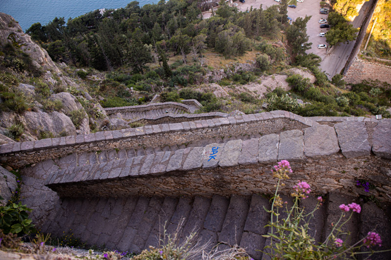 rows of steps leading up a mountain