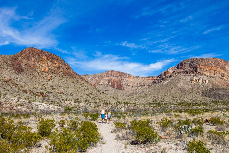 caz and girls on hiking trail Ross Maxwell Drive in Big Bend National Park