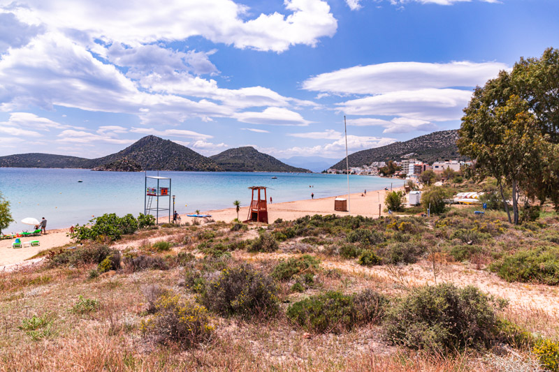 tolo beach with islands opposite it