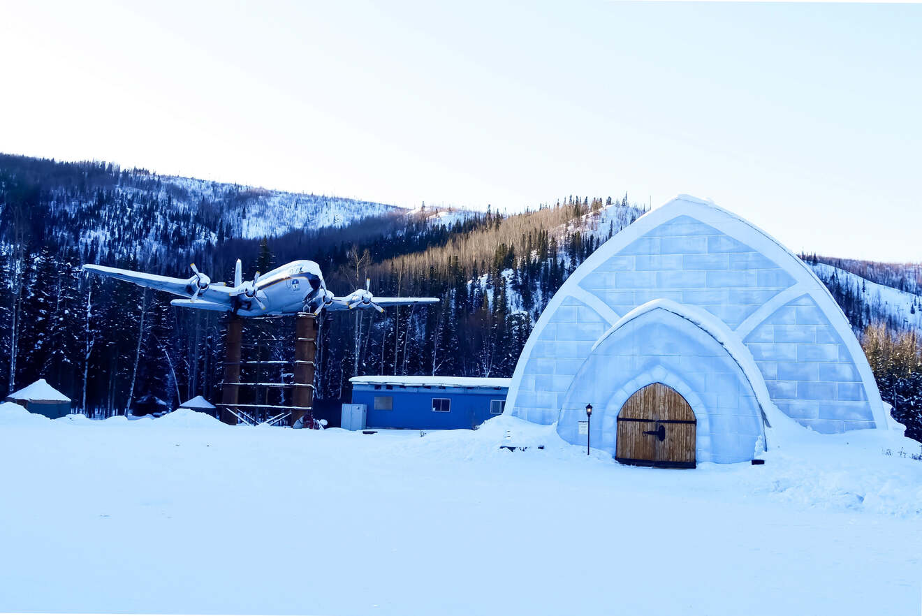 Aurora Ice Museum exterior with a plane 