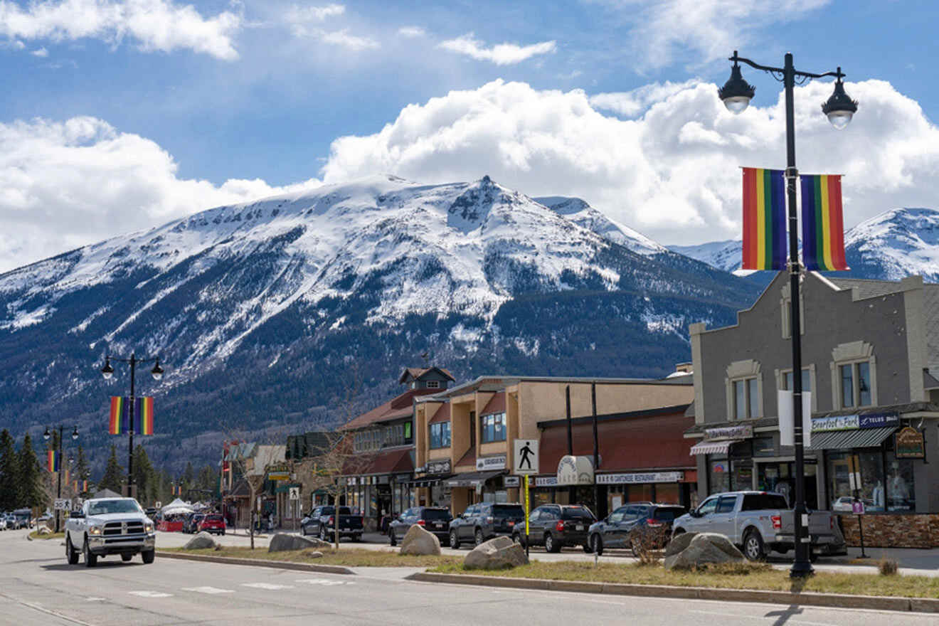 a town with a mountain in the background