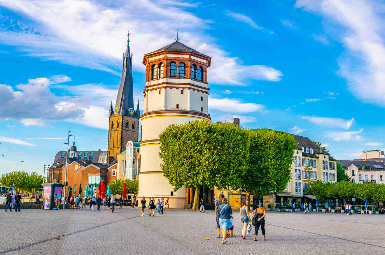 view of tower in Dusseldorf Altstadt