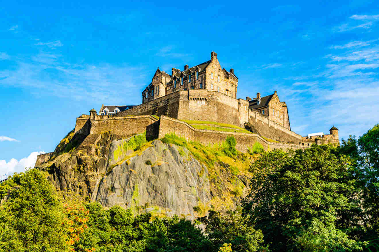 a castle on top of a hill surrounded by trees