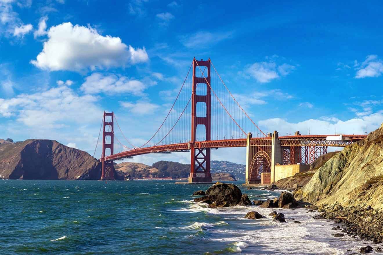 a view of the golden gate bridge from the shore