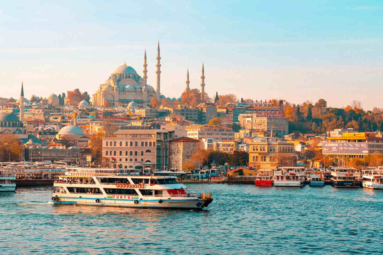 boat floating in the Bosphor with a view of the city in the background