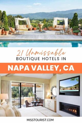 collage of a hotel room with a pool and a view of the mountains and a hotel room