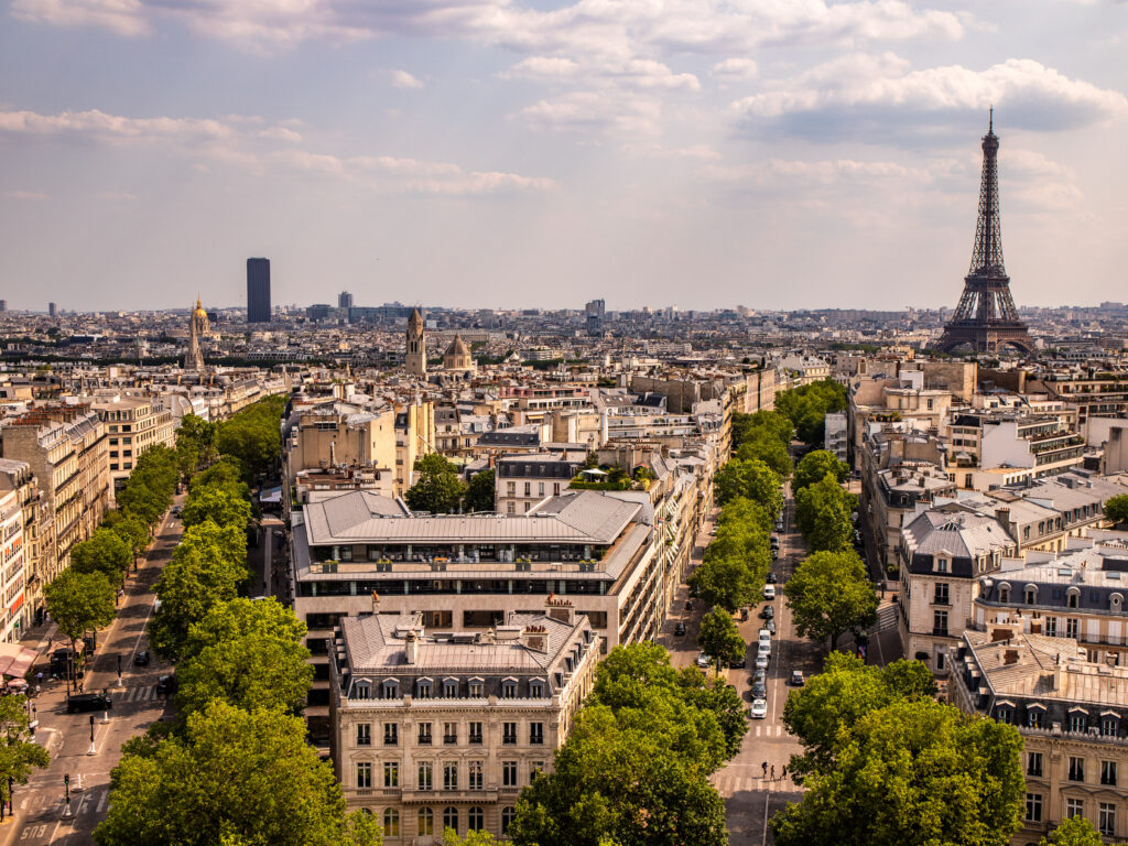 Aerial view of the Eiffel Tower in Paris