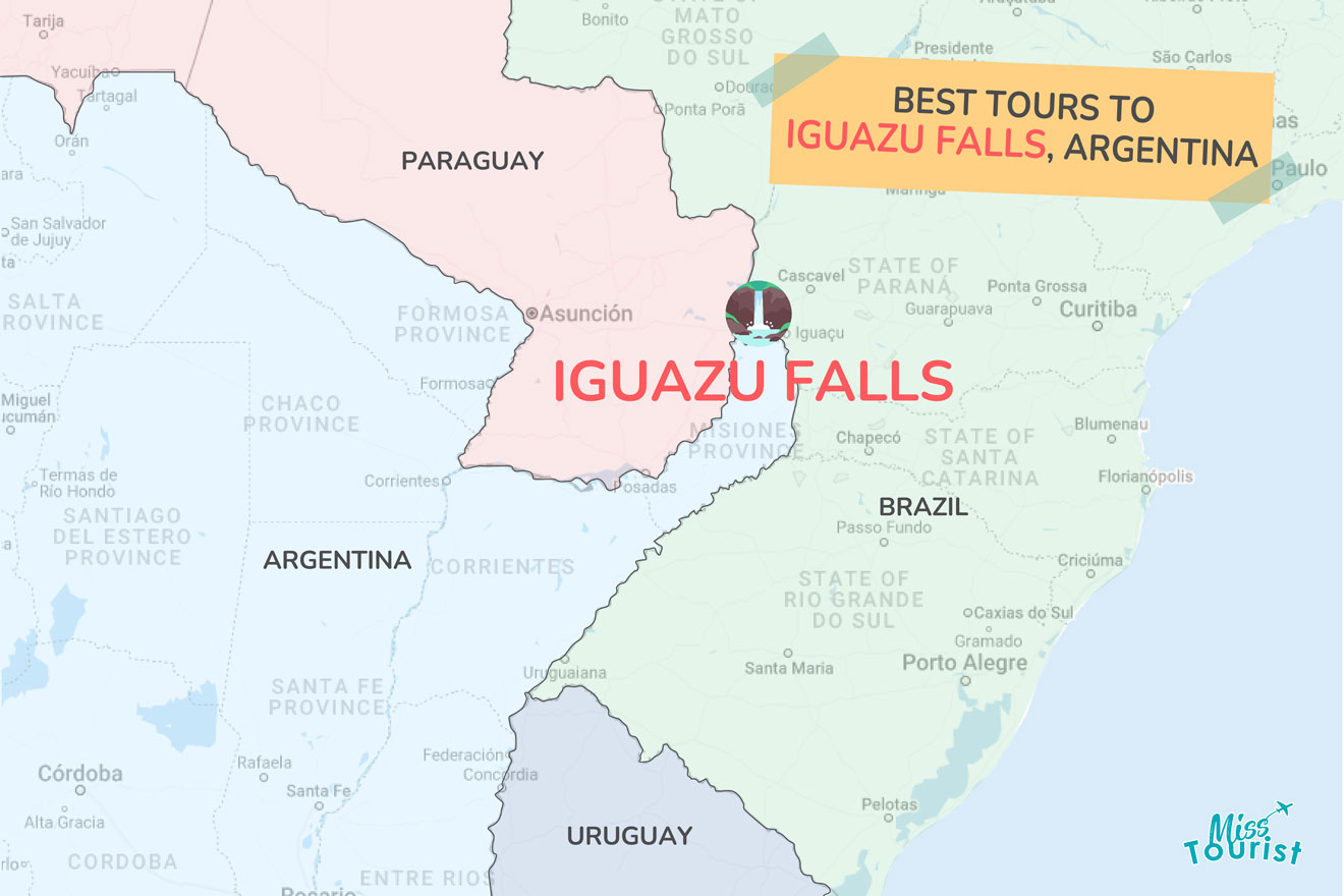 a map showing the location of iguazu falls