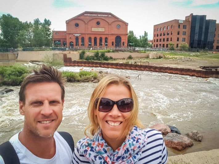 caz and craig smiling at confluence river denver