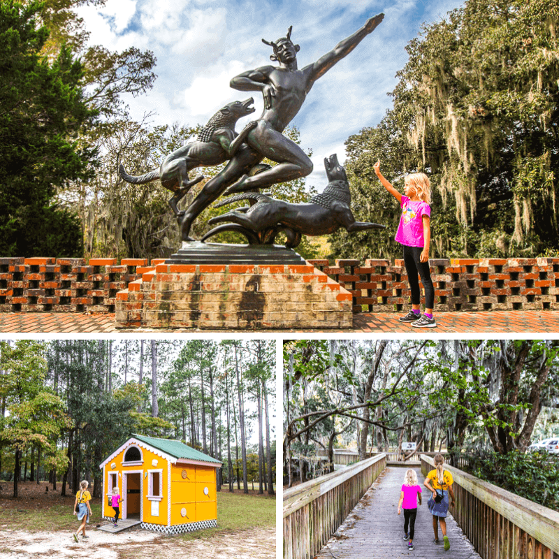 children looking at sculptures in Brookgreen Gardens, Myrtle Beach