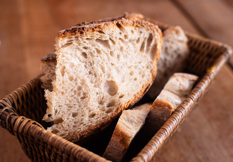 basket of bread on table