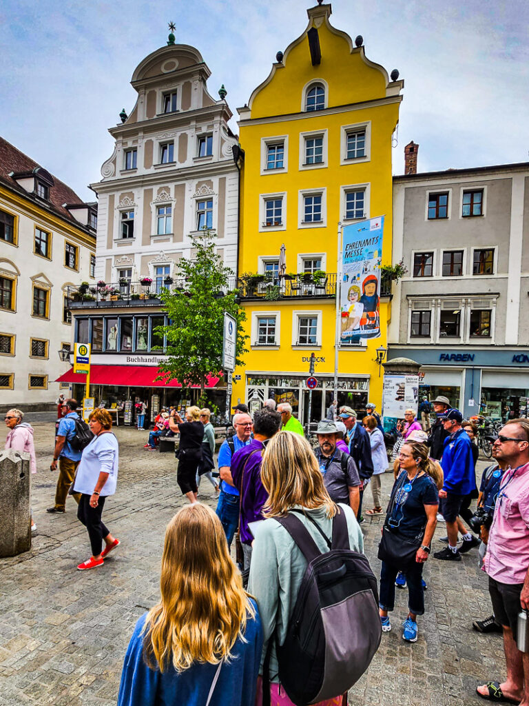 People on a walking tour in a city