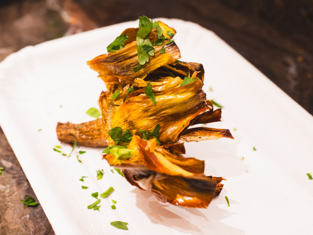 deep fried jewish artichoke on plate