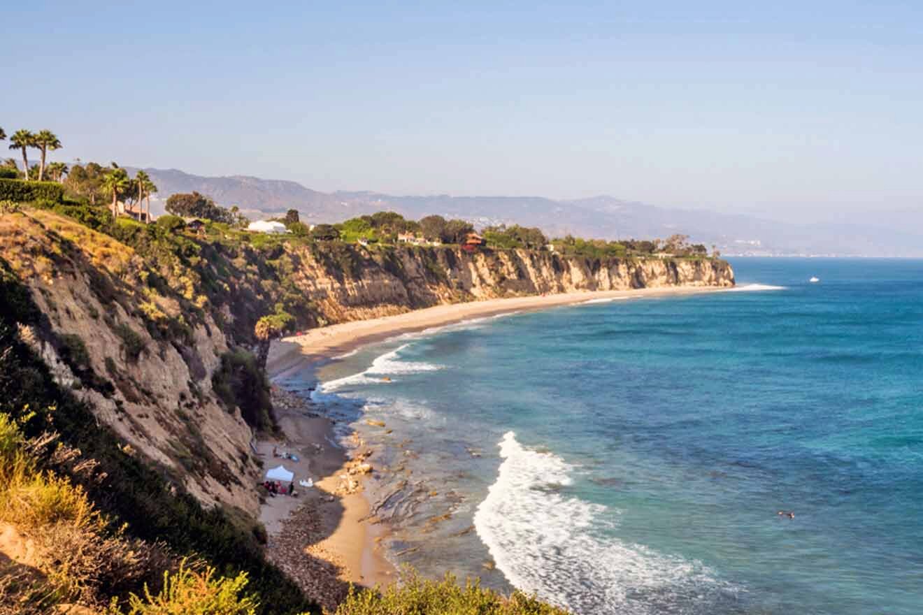 view over the beach and cliffs