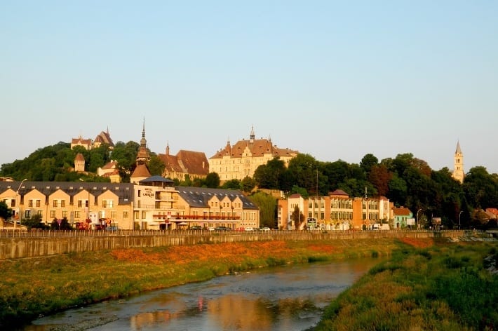 historic buildings along a river